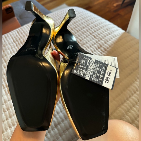 NWT Massimo Dutti gold square toe heel sandal 37 - Picture 6 of 9